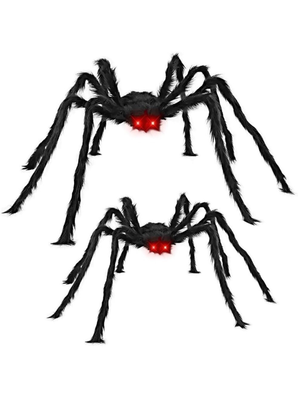 Giant Halloween Spider Decorations Set - Scary Glowing Eyes, 5ft & 3ft Props for